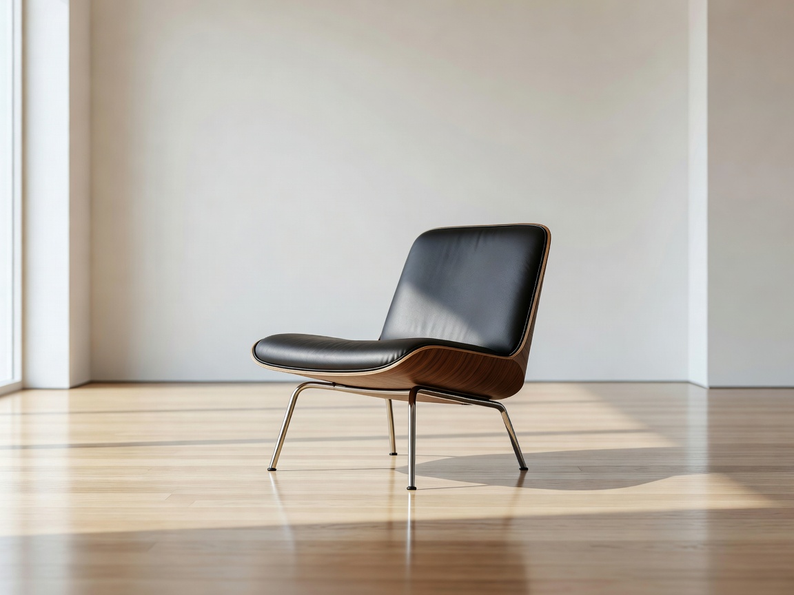 Minimalist mid-century modern chair in a bright room
